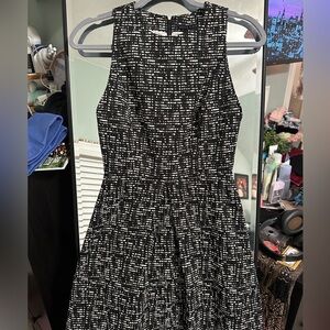 Alice + Olivia Employed Janette Pleat Black and White Fit and Flare Dress
